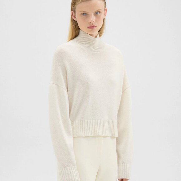 NWT$425 Theory Cashmere Drop Shoulder Cropped Turtleneck Sweater Jumper L - Picture 6 of 16